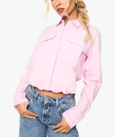 Boohoo Women's Crop Poplin Cargo Shirt