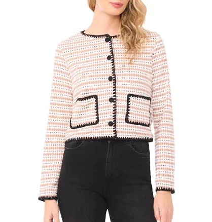 CeCe Women's Crochet Detailed Knit Cardigan