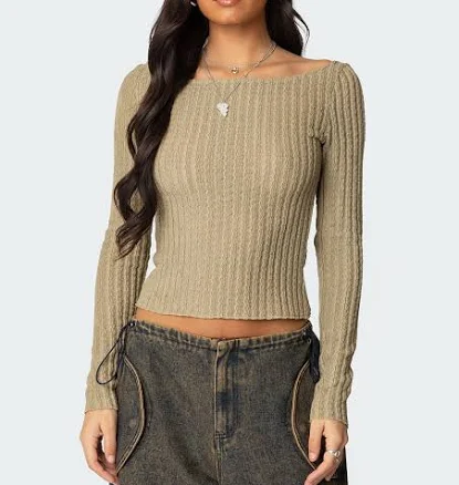 Edikted Women's Textured Sheer Boat Neck Top
