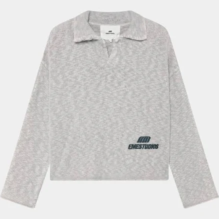 Eme Studios Men's Grey Distressed Knit Polo