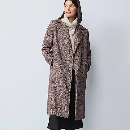 Ann Taylor Women's Herringbone Double Breasted Long Coat