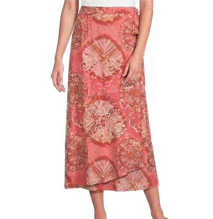 Intro Woven Tie-Dye Print Faux Wrap Flowy Skirt