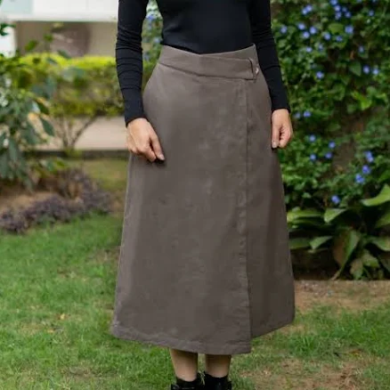 A-Line Cotton Flannel Midi Wrap Skirt