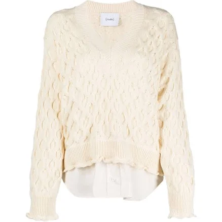 Nude V-Neck Layered-effect Jumper