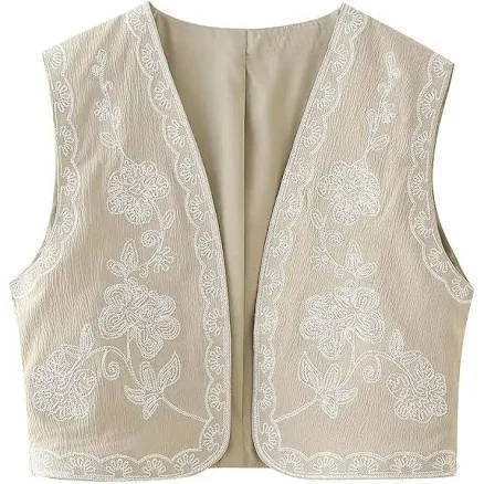 Camellia Bloom Boho Floral Embroidered Vest