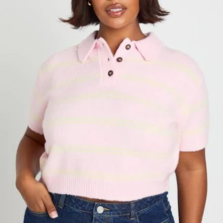 Boohoo Women's Plus Size Collar Stripe Knit Top