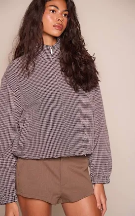 PrettyLittleThing Women's Checkered Zip Up Twill Bomber Jacket