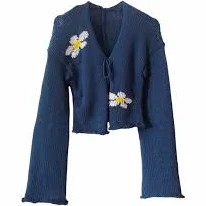 Vintage Inspired Chunky Daisy Flower Knit Cardigan