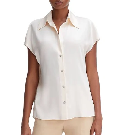 Vince Women's Cap-Sleeve Ruched-Back Silk Blouse