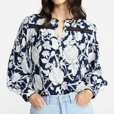 Time and Tru Women's Lace Yoke Shirt with Long Sleeves
