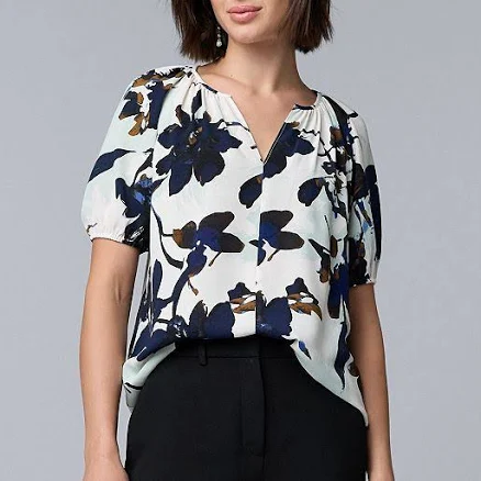 Women's Simply Vera Vera Wang Shirred Blouse, Size: Small, Mint Blue Team Floral