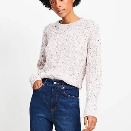 Women's Loft Marled Fluffy Cable Sweater