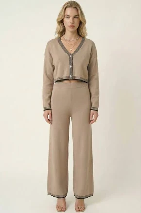 Modenaire Women's Contrast Trim Knit Cardigan Set