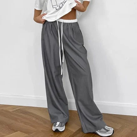 Color Block Sports Pants With Drawstring High Waist Straight Casual
