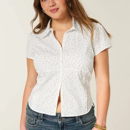 Hollister Women's Stretch Poplin Short-Sleeve Button Front Shirt