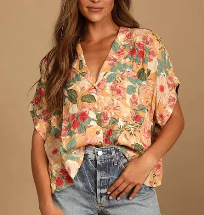 Lulus Leopard Print Button-Up Short Sleeve Top