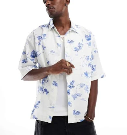 ASOS Design Boxy Half Sleeve Flower Print Shirt