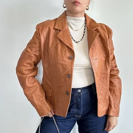 Women's Vintage Leather Single-Breasted Blazer