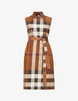 BURBERRY - Karla checked cotton midi dress