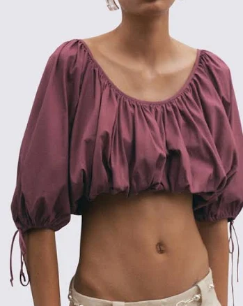 MANGO Women's Blusa Bambino Puff-Sleeved Cropped Cotton Blend Top