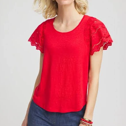 Chico's Women's Linen Embroidered Lace Tee