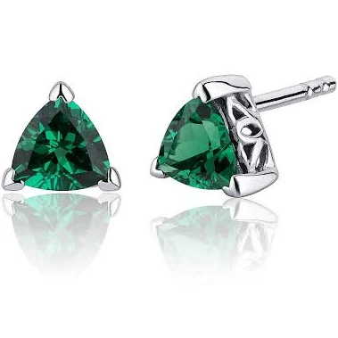 Ruby & Oscar 1.5 ct Trillion Cut Emerald V Prong Earrings in Silver