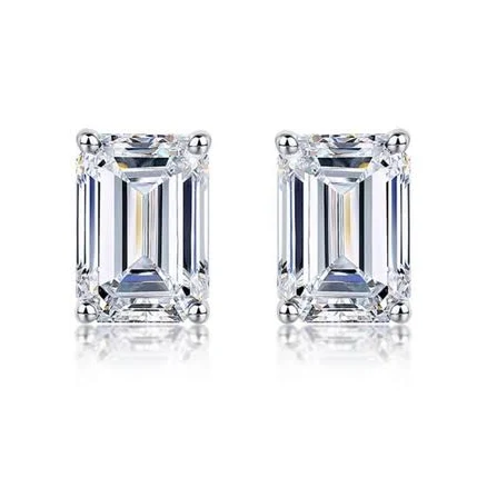 Valentina Moissanite Emerald Cut Stud Earrings in Gold Vermeil