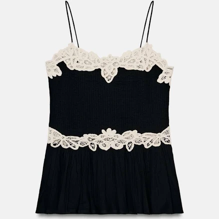 Woman Zara Zw Collection Contrast Lace Top