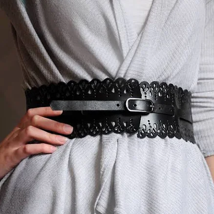 Women's Wide Leather Lace Corset Belt