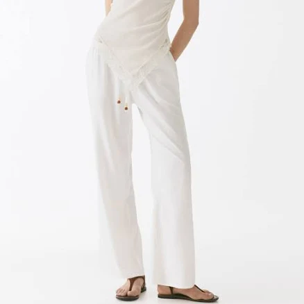 H&M Ladies Linen-Blend Drawstring Pants