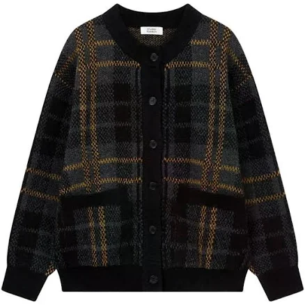 Studio Tomboy Checkered Crew-neck Cardigan