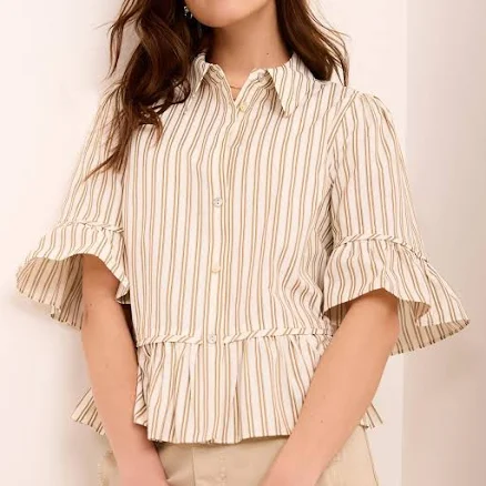 Mint Velvet Ruffle Trim Short Sleeve Shirt