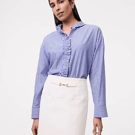 Ann Taylor Women's Striped Ruffle Shirt