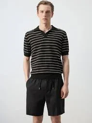 Striped knit cotton polo shirt