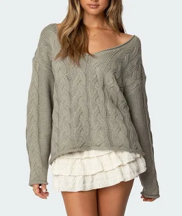 Edikted Women's Inga Oversized Cable Knit Sweater