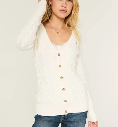 Hollister Women's Cable Knit Icon V-Neck Cardigan