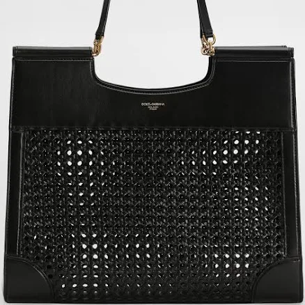 Dolce & Gabbana Sicily Straw and Calfskin Weave Tote Bag