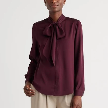 Quince Women's Washable Stretch Silk Tie Neck Blouse