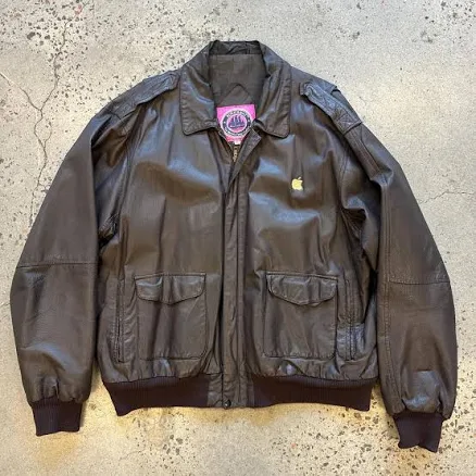 Vintage Apple Mac Employee Leather Bomber Jacket, Brown, 2XL