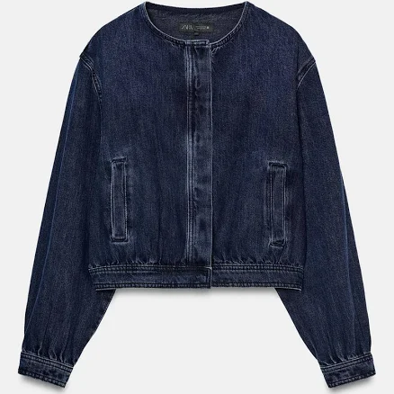 Woman Zara Z1975 Denim Bomber Jacket