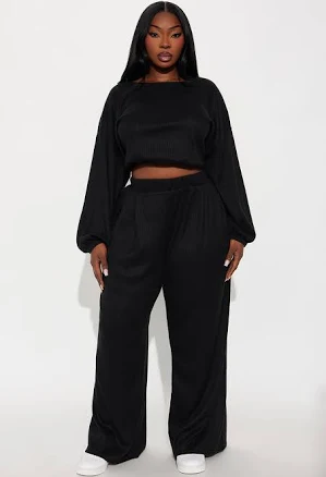 Fashion Nova Long Sleeve Cropped Blouse and Wide Leg Pant Set