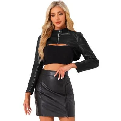 Inspire CHIC Women's Cropped Faux Leather Moto Biker Jacket