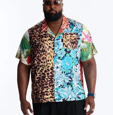 Fashion Nova Men's Tropic Mirage Cuban Collar Shirt