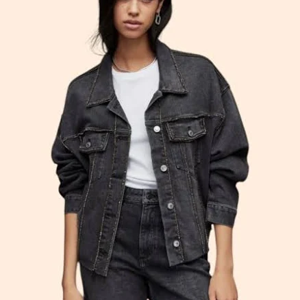 All Saints Jackets & Coats | Allsaints Piper Diamante Embellished Denim Jacket | Color: Gray | Size: 0 | Curatedgems's Closet