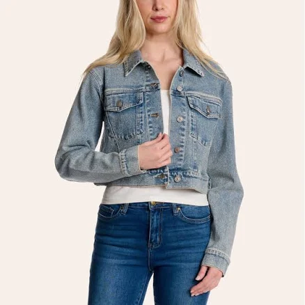 Blue B Women's Rhinestone Embellished Cropped Denim Jacket