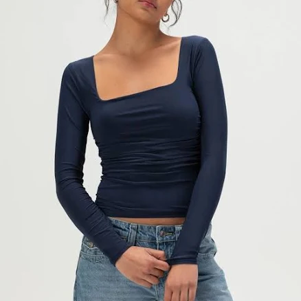 Tillys Women's Square Neck Long Sleeve Cinch Top