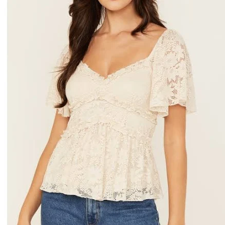 Originality Women's Ruffle Lace Short Sleeve Top