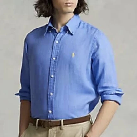Polo Ralph Lauren Men's Linen Classic Fit Long Sleeve Shirt Blue