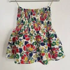 Cecilie Copenhagen Beige Tess Mini Skirt Women's Small Red Floral Smock
