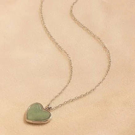 Caitlyn Minimalist Silver Green Aventurine Heart Pendant Necklace